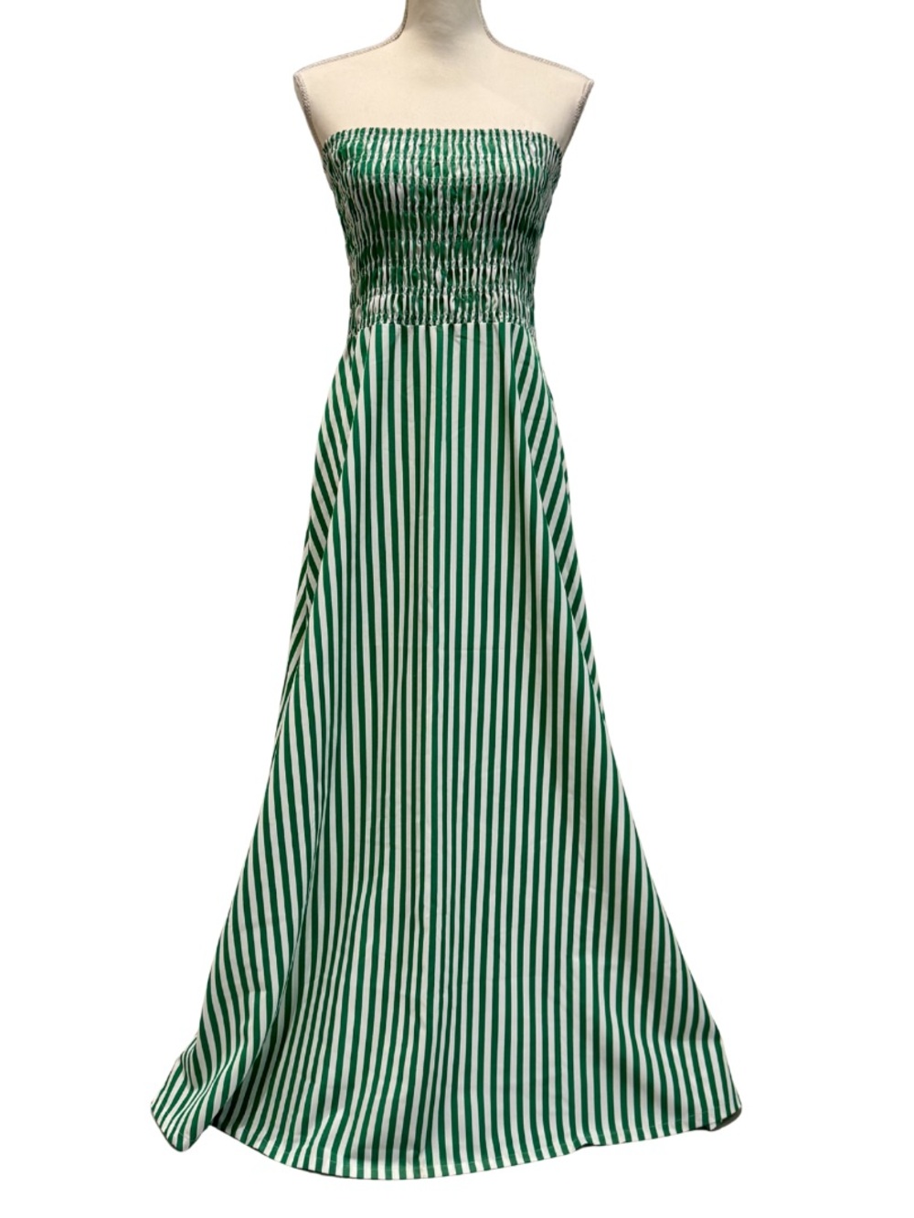 Commense Green & White Strapless Smocked Maxi Dress